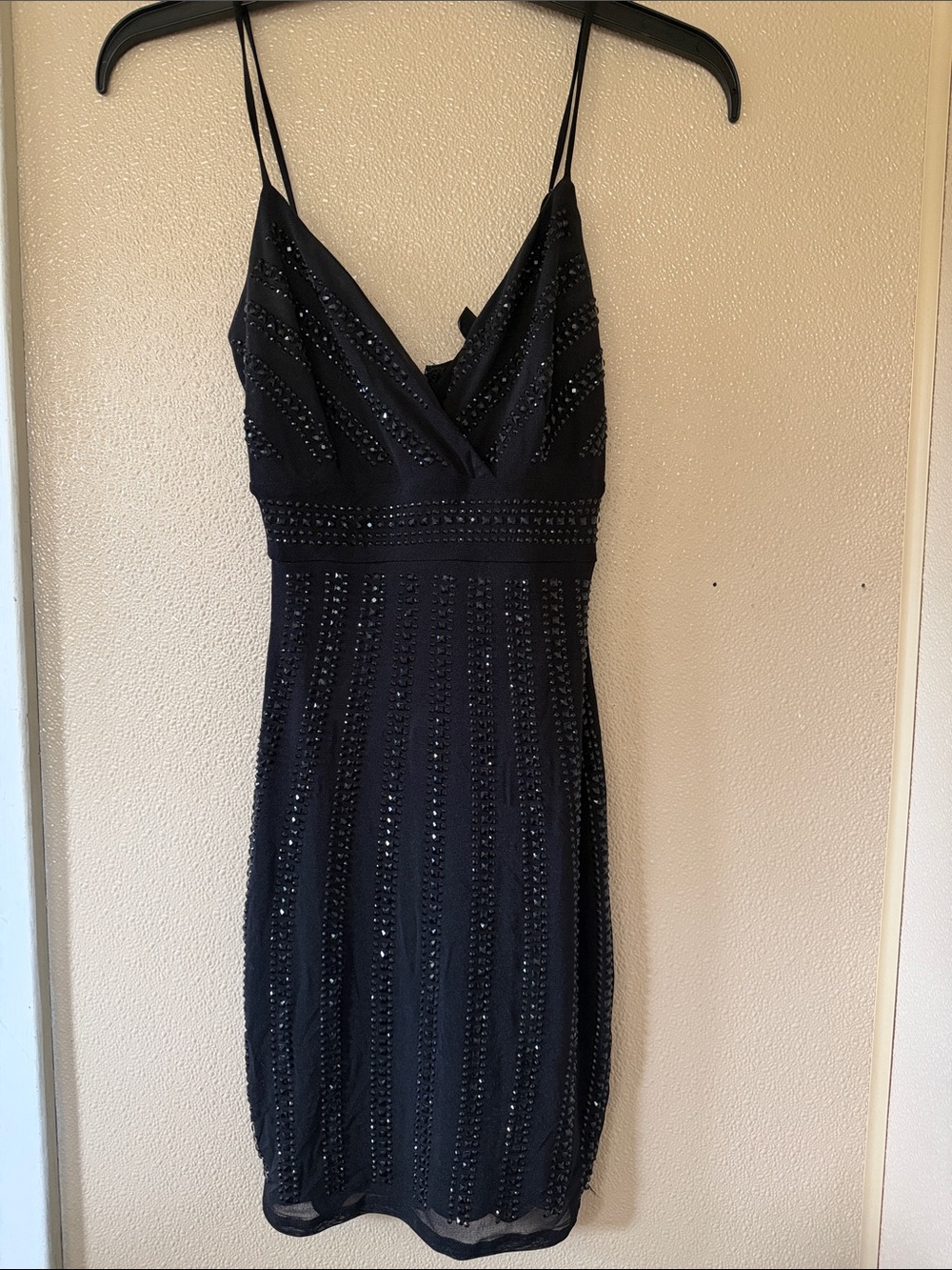 Windsor Black Beaded Spaghetti-Strap Mini Dress